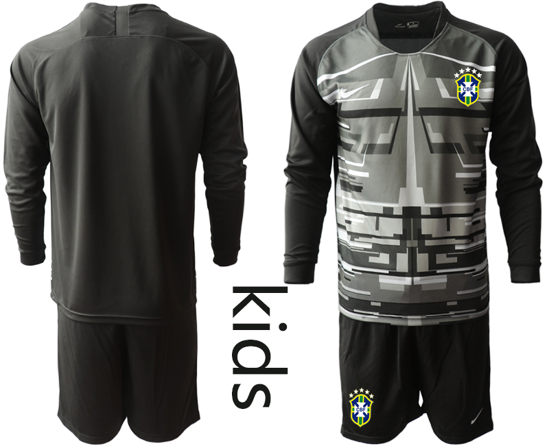 Cheap Youth 2020-2021 Season National team Brazil goalkeeper Long sleeve black Soccer Jersey